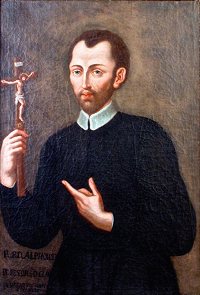 Illustrated portrait of القديس ألفونسو دي ليغوري, with a soft halo