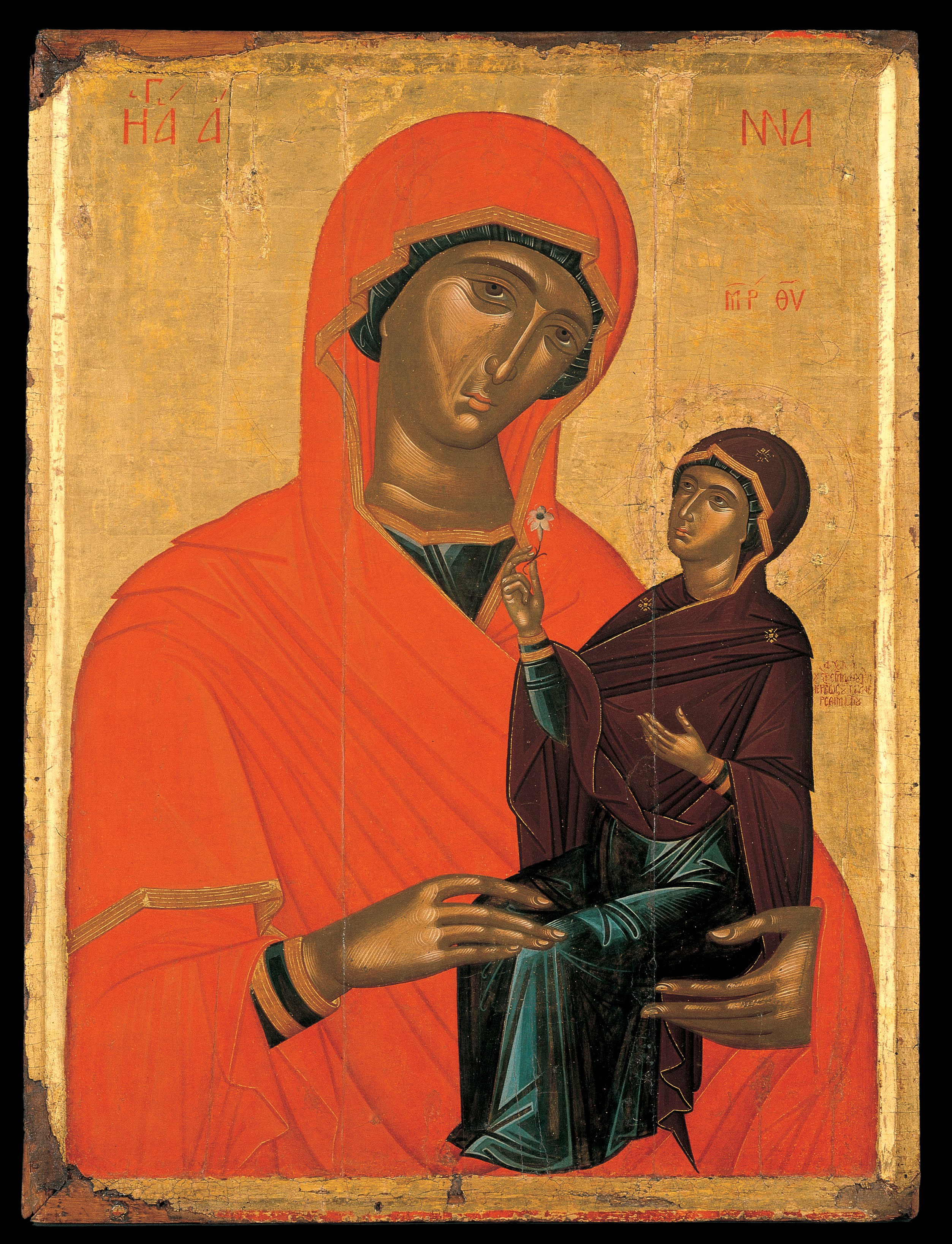 Illustrated portrait of القديسة حنة, with a soft halo