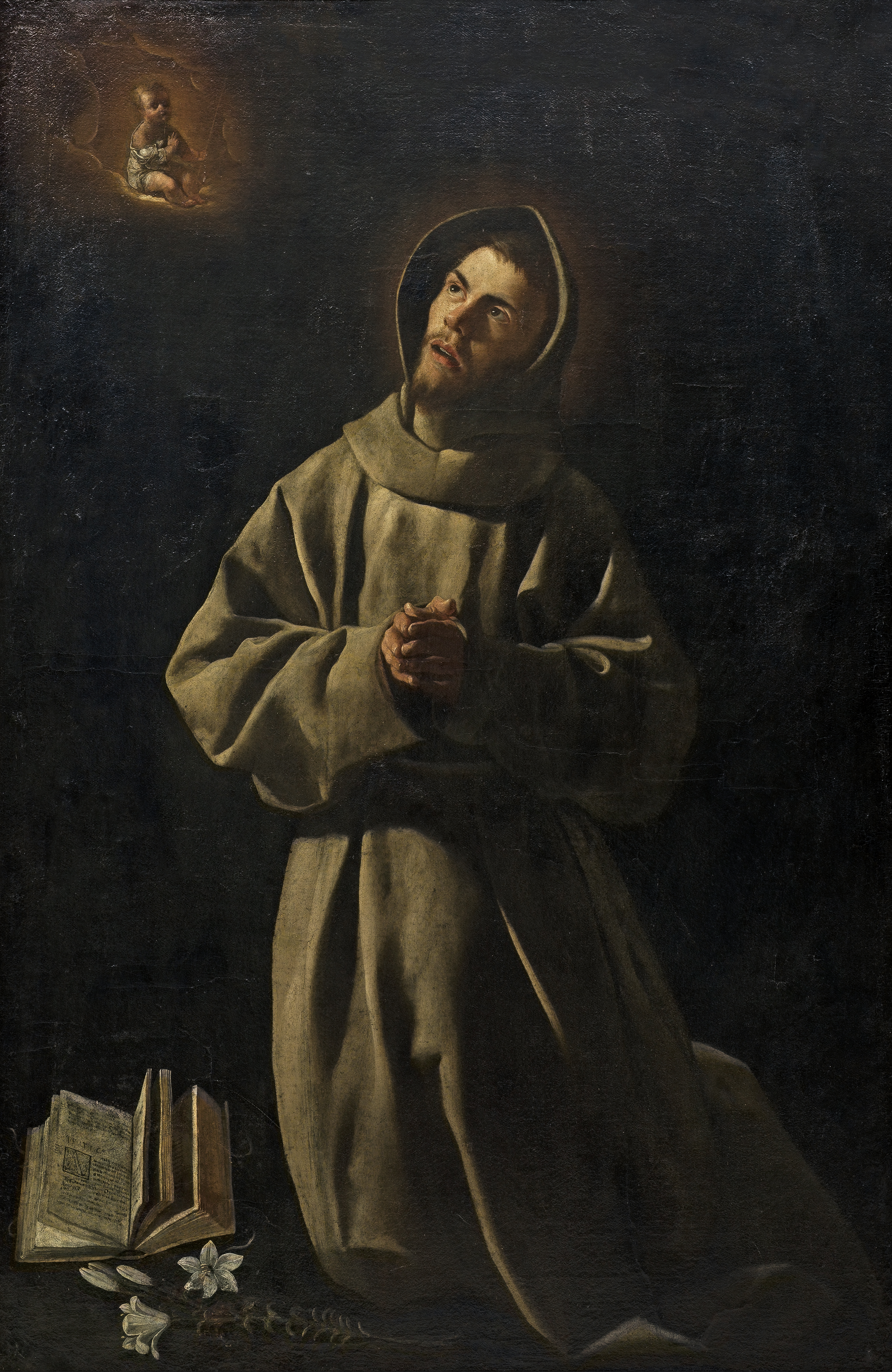 Illustrated portrait of القديس أنطونيوس البادواني, with a soft halo