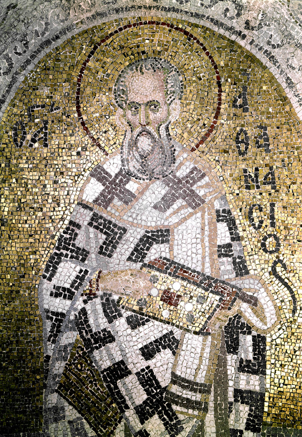 Illustrated portrait of Saint Athanase d'Alexandrie, with a soft halo