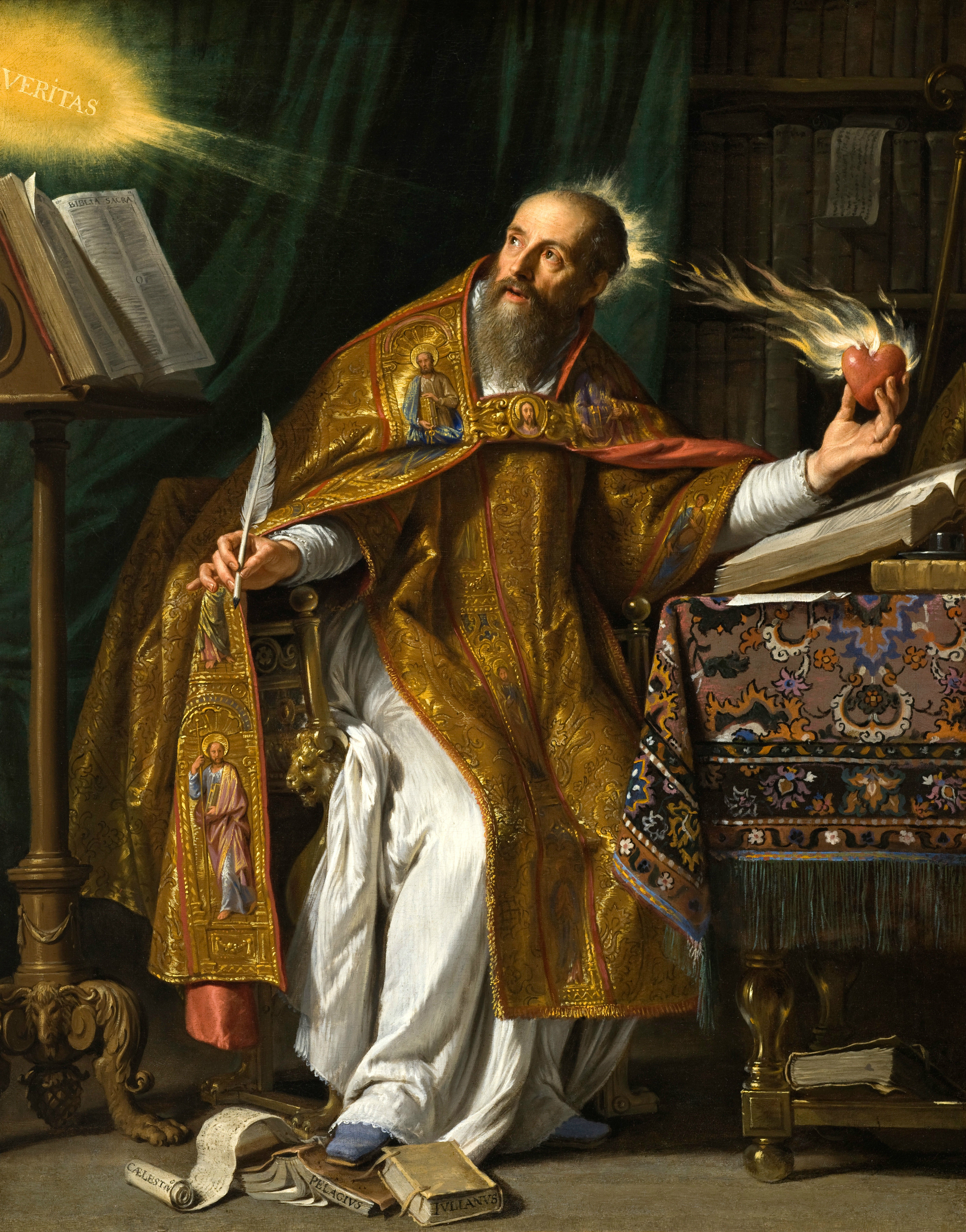Illustrated portrait of Sant'Agostino d'Ippona, with a soft halo