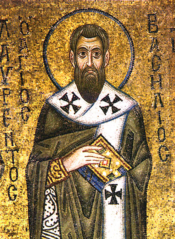 Illustrated portrait of Saint Basile le Grand, with a soft halo