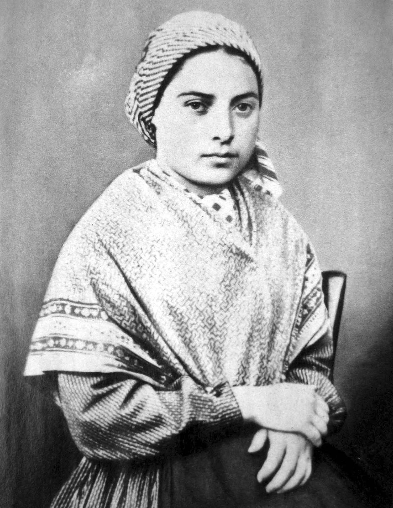 Illustrated portrait of Saint Bernadette Soubirous, with a soft halo