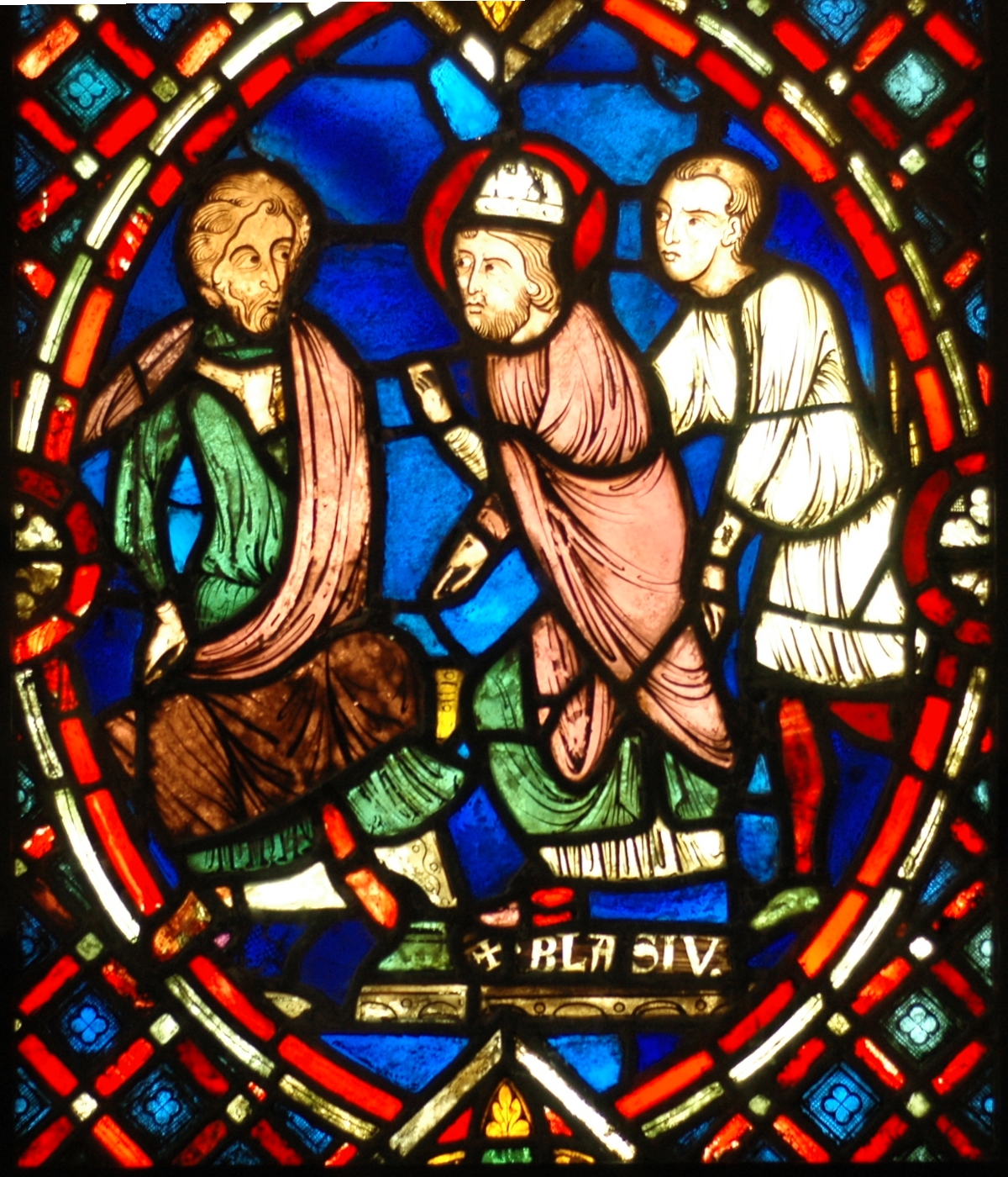 Illustrated portrait of Saint Blaise, with a soft halo