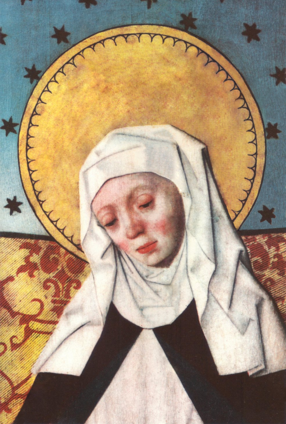 Illustrated portrait of Saint Bridget of Sweden, with a soft halo
