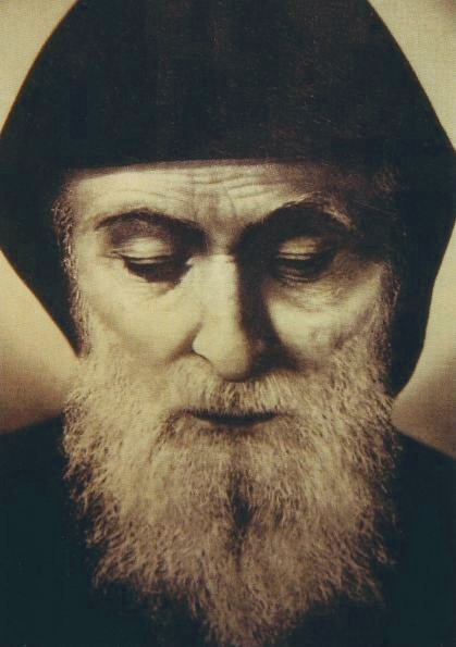 Illustrated portrait of القديس شربل مخلوف, with a soft halo