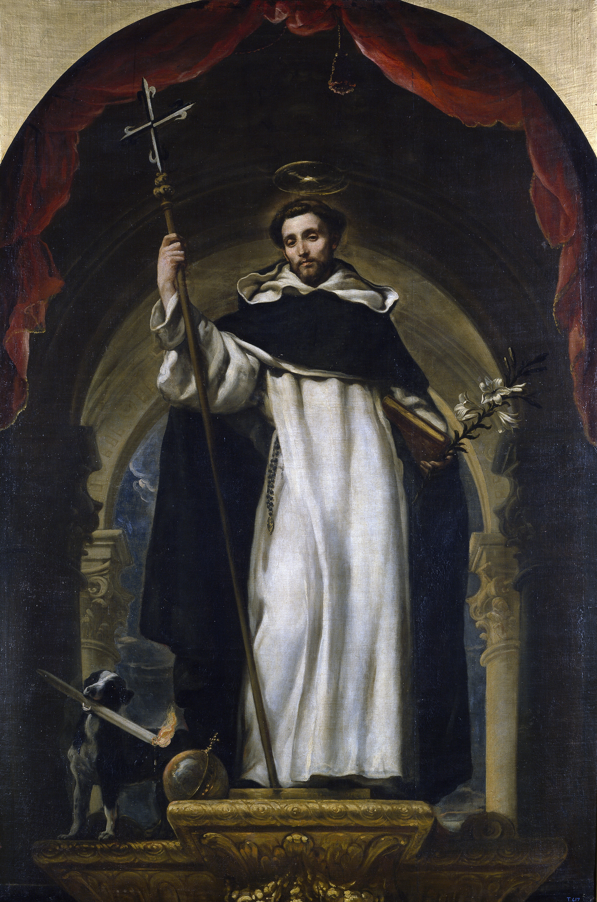 Illustrated portrait of القديس دومينيك, with a soft halo