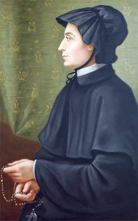 Illustrated portrait of Saint Elizabeth Ann Seton, with a soft halo