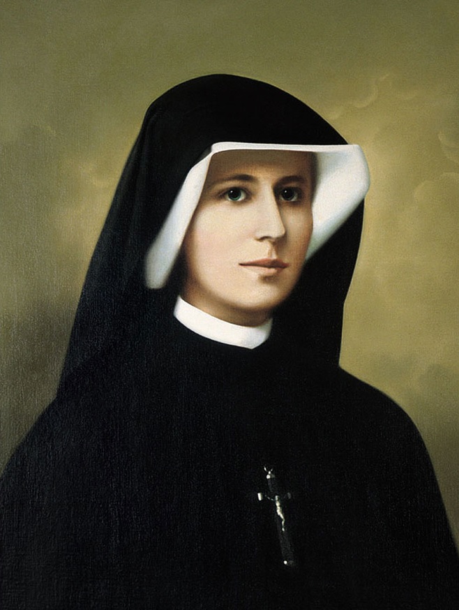 Illustrated portrait of القديسة فاوستينا كوفالسكا, with a soft halo