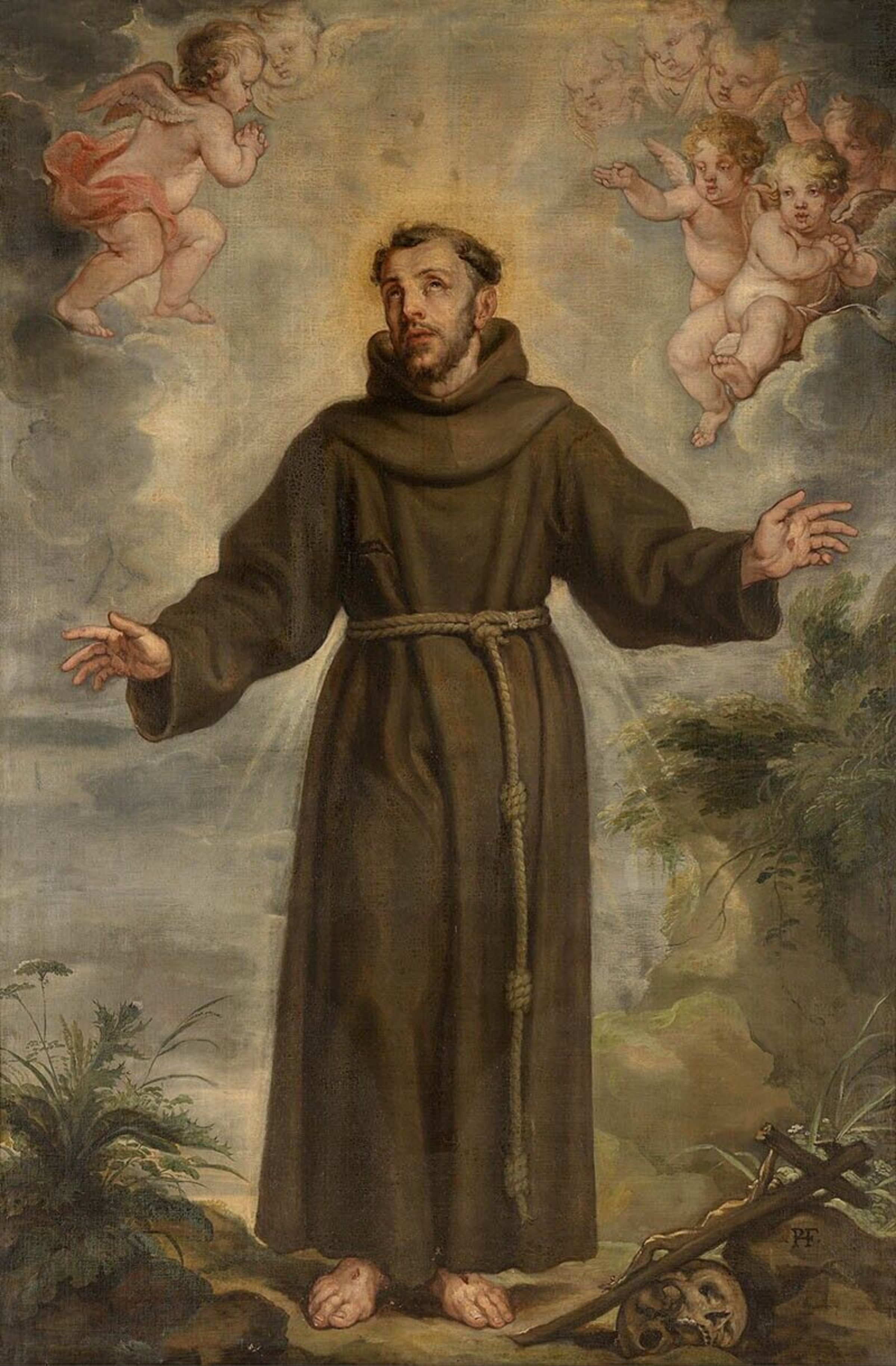 Illustrated portrait of San Francesco d'Assisi, with a soft halo