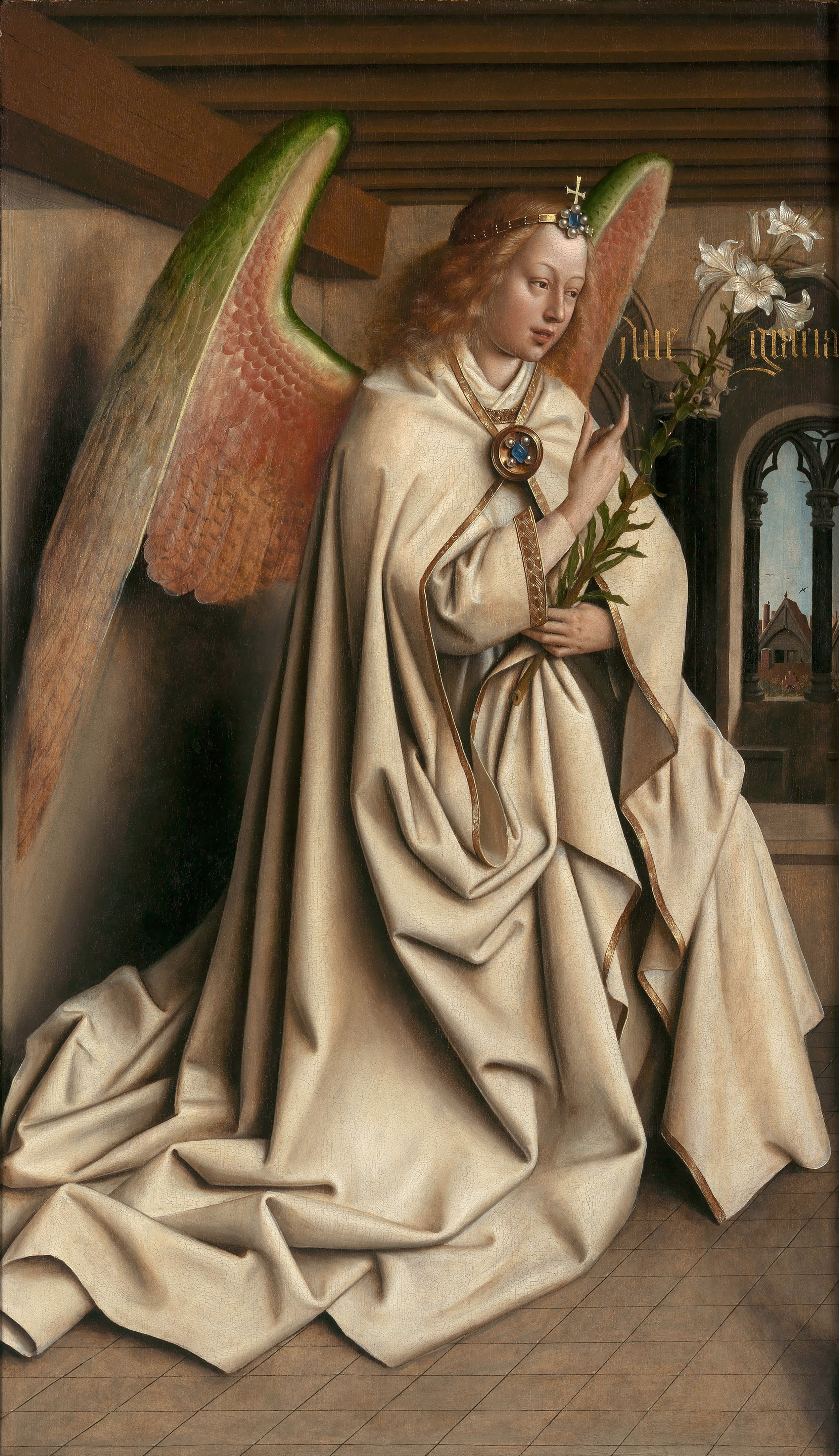 Illustrated portrait of القديس جبرائيل رئيس الملائكة, with a soft halo