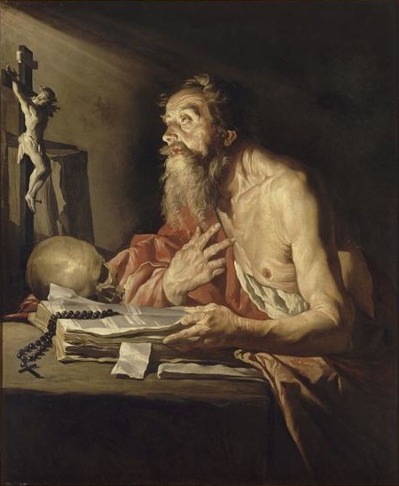 Illustrated portrait of San Girolamo, with a soft halo
