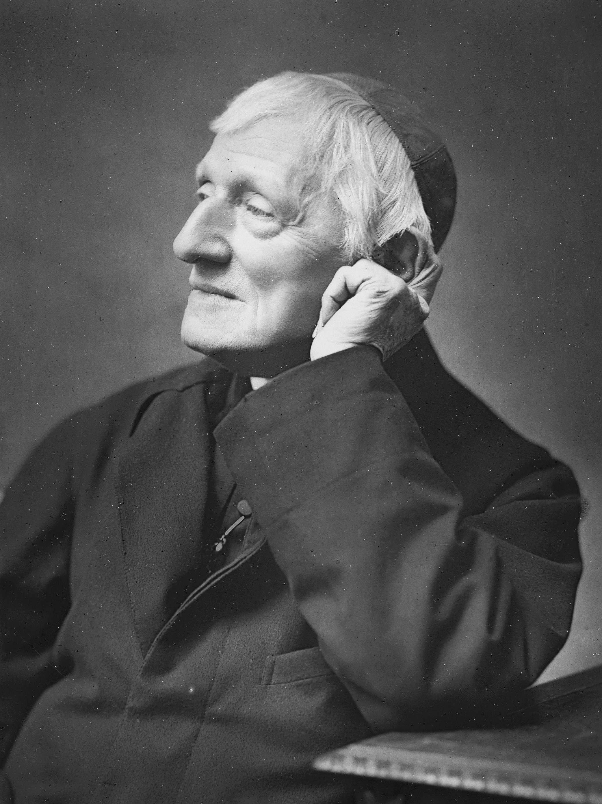 Illustrated portrait of San John Henry Newman, with a soft halo