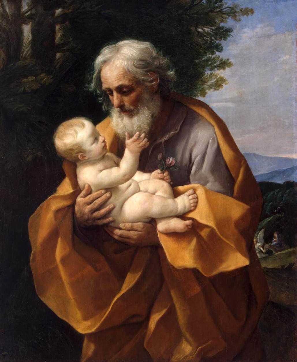 Illustrated portrait of Saint Joseph, with a soft halo