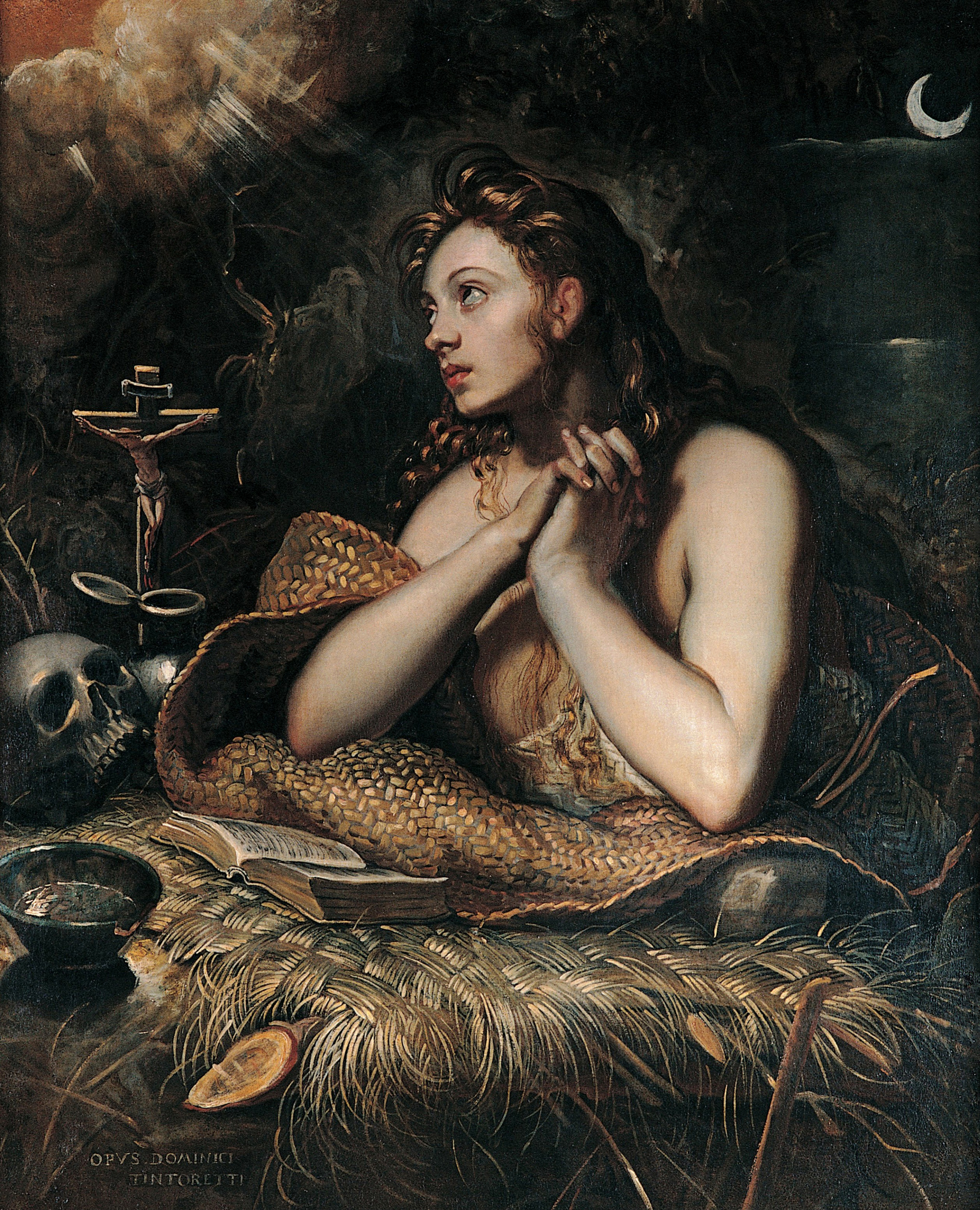 Illustrated portrait of Sainte Marie Madeleine, with a soft halo