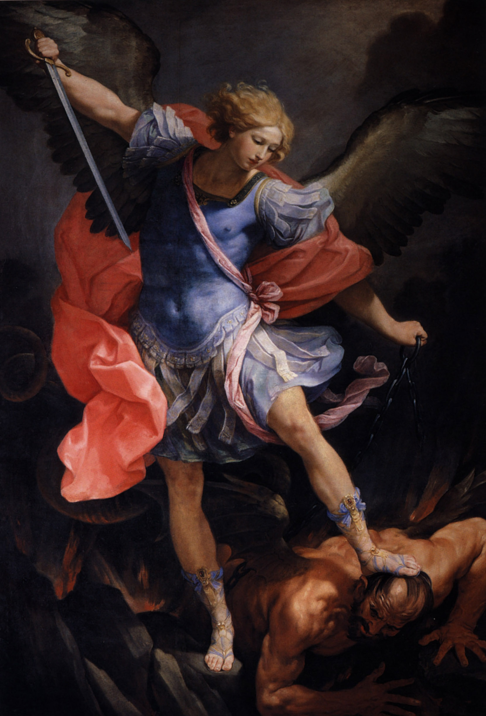 Illustrated portrait of San Michele Arcangelo, with a soft halo