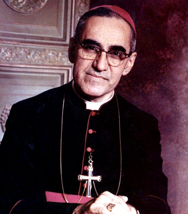 Illustrated portrait of Saint Óscar Romero, with a soft halo