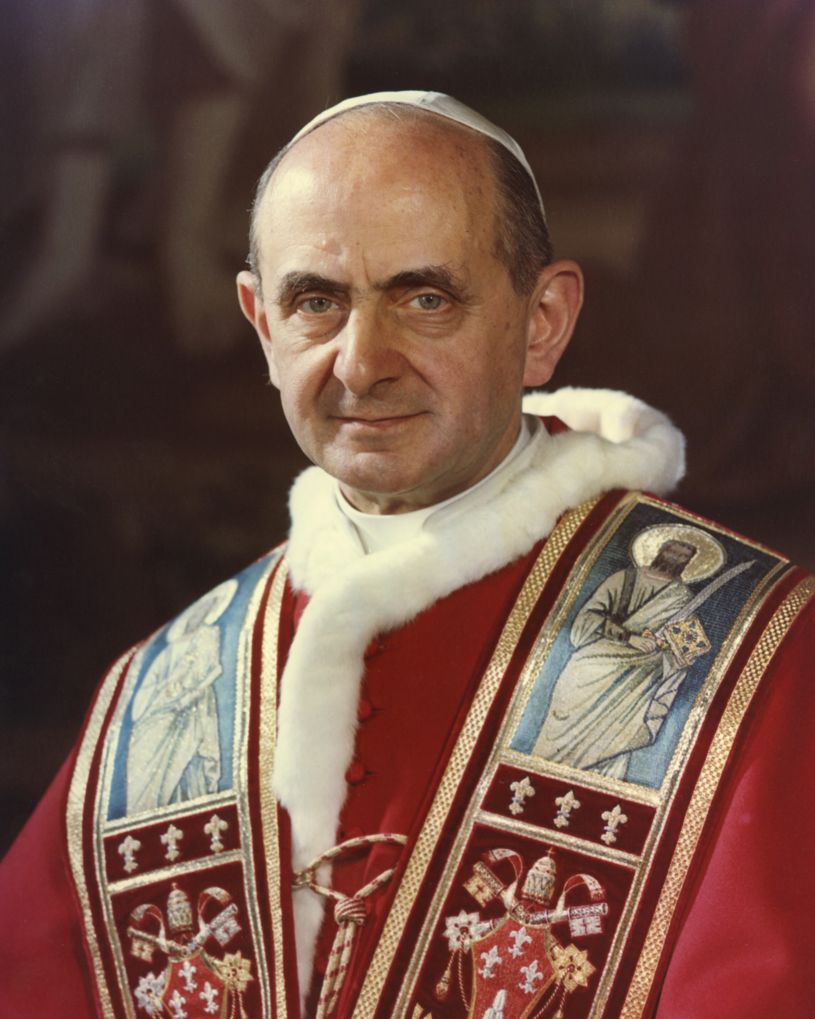 Illustrated portrait of Saint Paul VI, with a soft halo