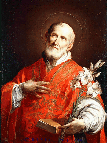 Illustrated portrait of San Filippo Neri, with a soft halo