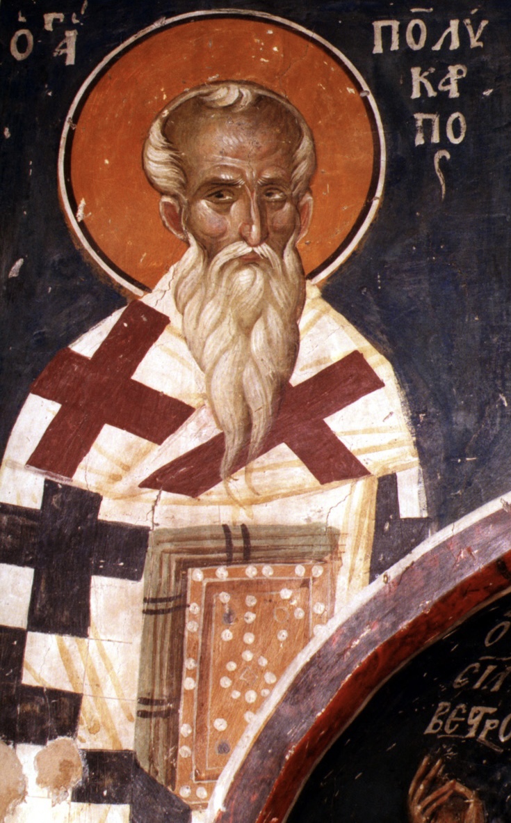 Illustrated portrait of San Policarpo, with a soft halo