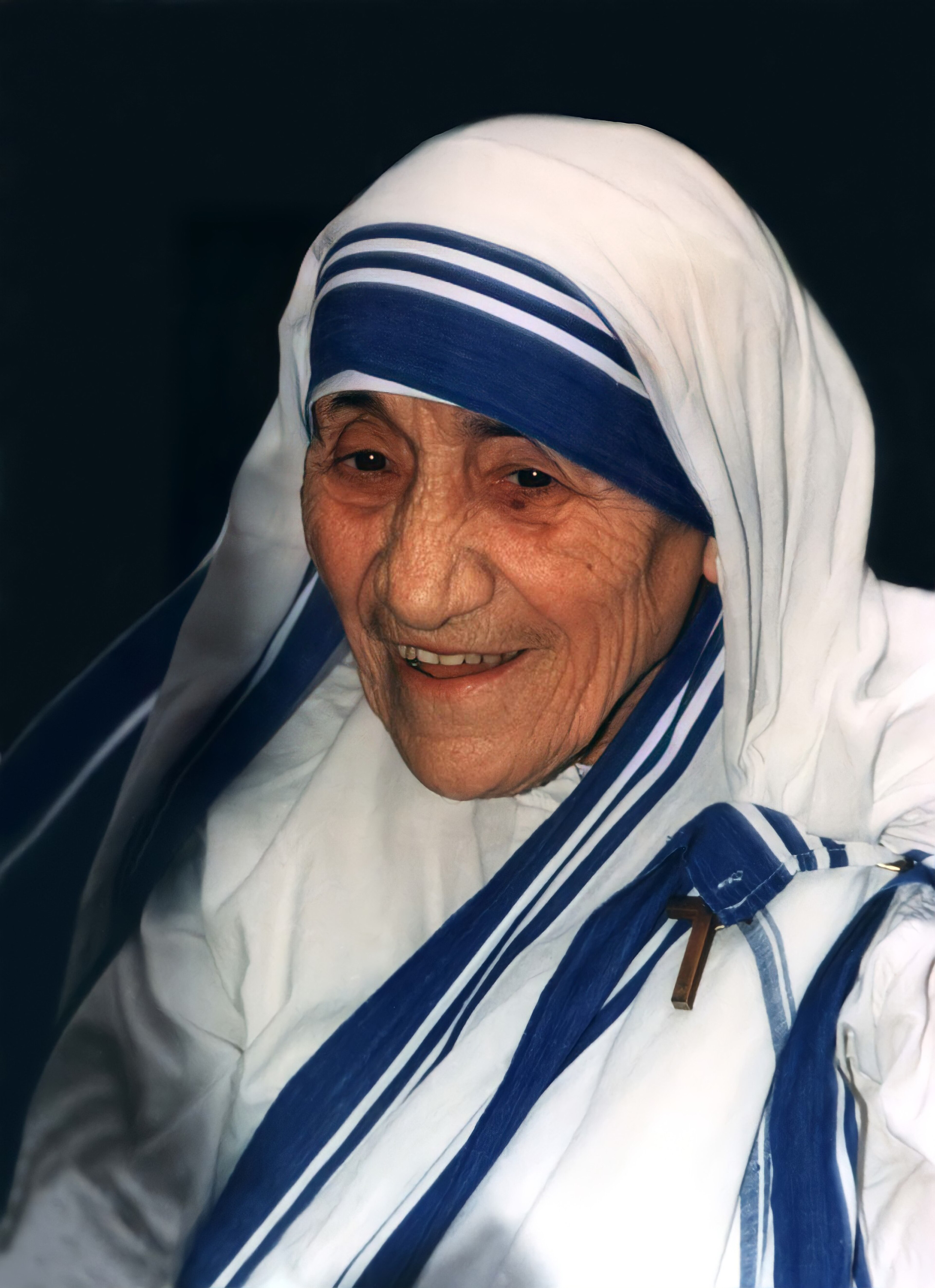 Illustrated portrait of Santa Teresa di Calcutta, with a soft halo