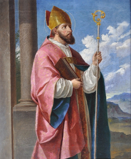 Illustrated portrait of Saint Valentin, with a soft halo