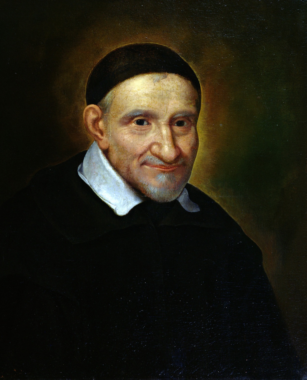 Illustrated portrait of San Vincenzo de' Paoli, with a soft halo